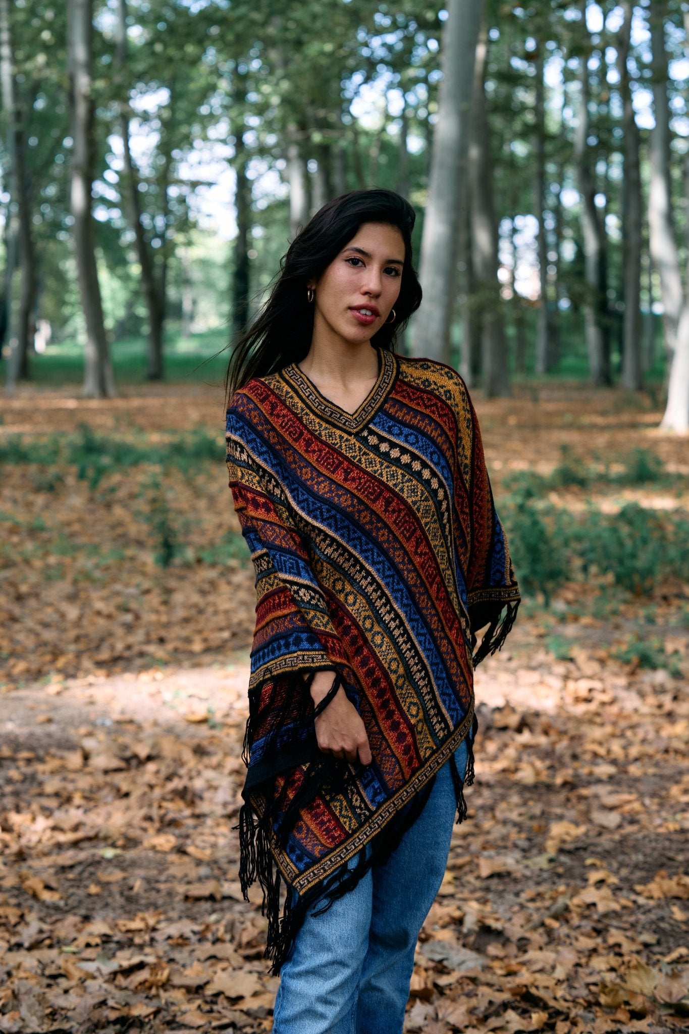Handwoven Peruvian Rainbow Alpaca Poncho