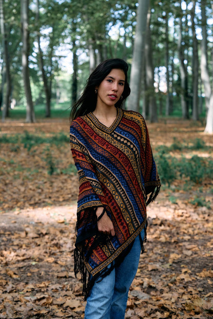 Handwoven Peruvian Rainbow Alpaca Poncho