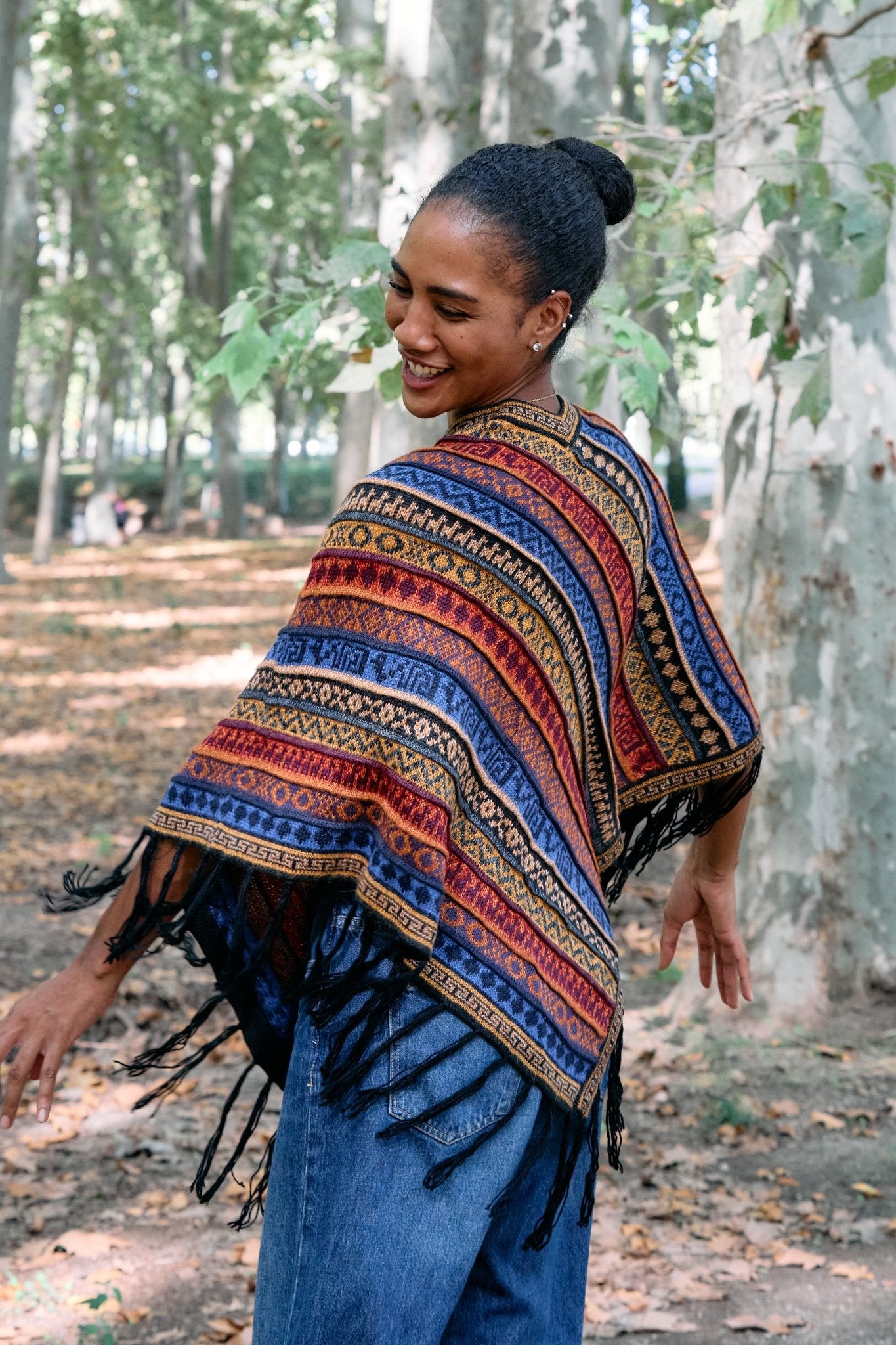Handwoven Peruvian Rainbow Alpaca Poncho