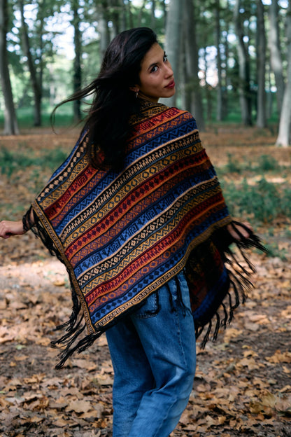Handwoven Peruvian Rainbow Alpaca Poncho