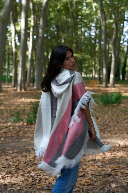 Handwoven Peruvian Wool Hooded Poncho Shawl