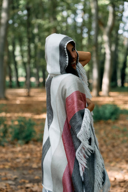 Handwoven Peruvian Wool Hooded Poncho Shawl